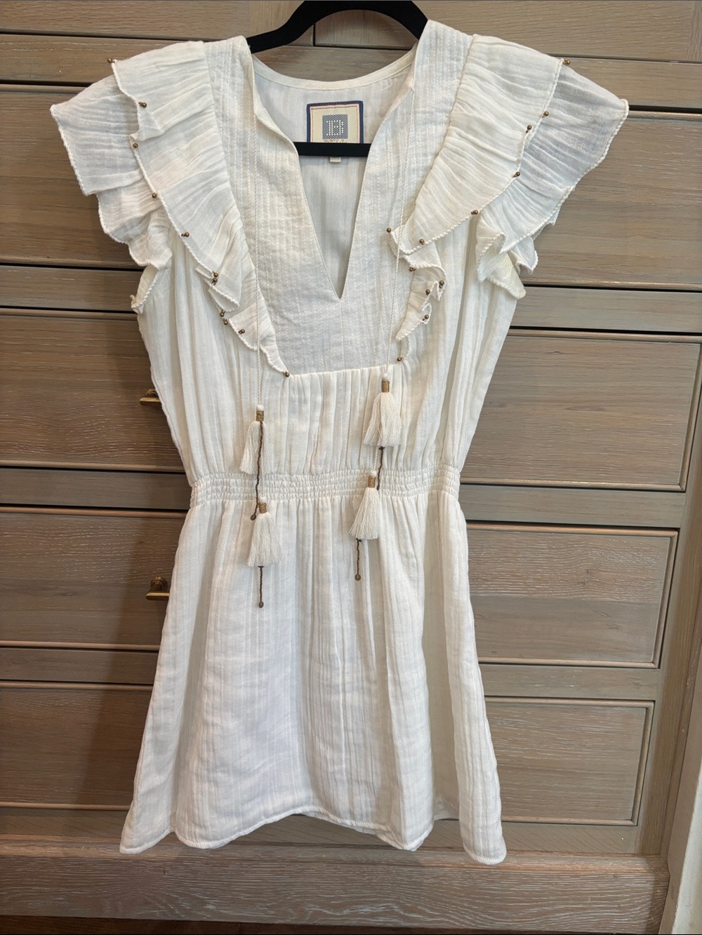 Women's Cream Ruffle Tassel Mini Dress - Lightweight Summer Style
